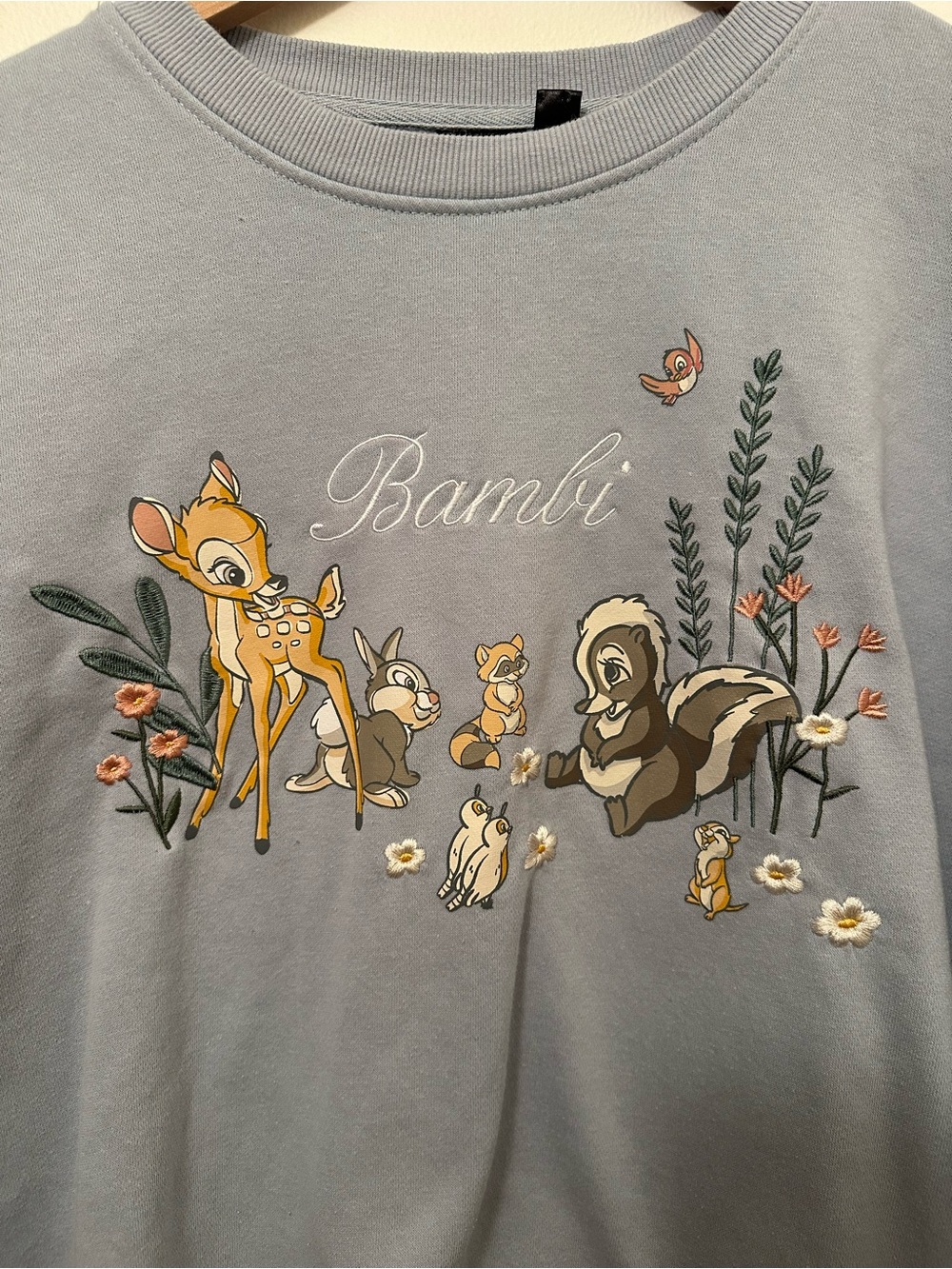 Disney Bambi and Friends Embroidered Powder Blue Crewneck Sweatshirt - Picture 2 of 4